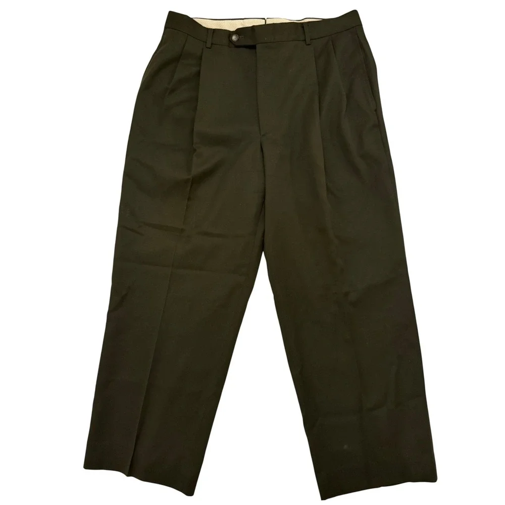 Nordstrom Mens Smartcare Wool Pleated Dress Pants 33R Black Career Office Work